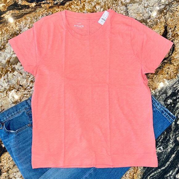 NWT J. Crew Neon Capri Pink/Peach Girlfriend Crewneck Tee - SIZE L - Picture 3 of 10